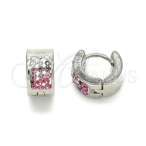 Stainless Steel Hoop Earrings — Huggie Hoop with Pink and White Crystal Polished — main product view — SKU 141299 | Acero Inoxidable aretes de aro — Huggie Hoop with Pink and cristal blanco pulido — SKU 141299