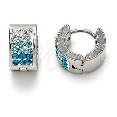 Stainless Steel Huggie Hoop, with Aqua Blue and White Crystal, Polished, Steel Finish, 02.230.0048.4.10