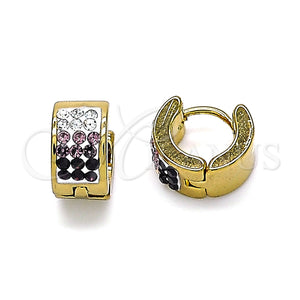 Stainless Steel Hoop Earrings — Huggie Hoop with Amethyst and White Crystal Polished — main product view — SKU 141302 | Acero Inoxidable aretes de aro — Huggie Hoop with Amethyst and cristal blanco pulido — SKU 141302
