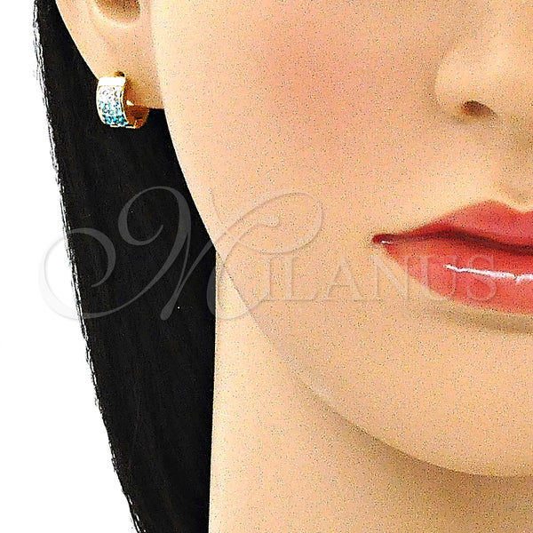 Stainless Steel Hoop Earrings — Huggie Hoop with Aqua Blue and White Crystal — alternate product view — SKU 141303 | Acero Inoxidable aretes de aro — Huggie Hoop with Aqua Blue and cristal blanco — SKU 141303