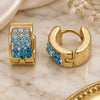 Stainless Steel Huggie Hoop, with Aqua Blue and White Crystal, Polished, Golden Finish, 02.230.0048.7.10
