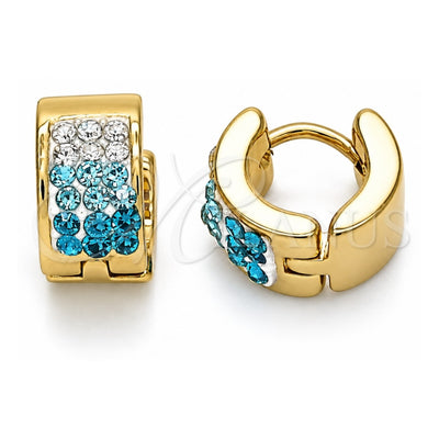Stainless Steel Huggie Hoop, with Aqua Blue and White Crystal, Polished, Golden Finish, 02.230.0048.7.10