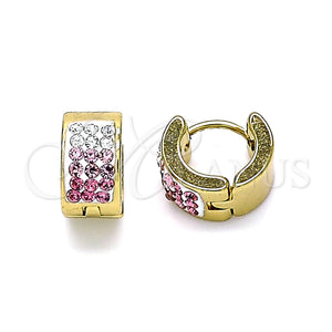 Stainless Steel Hoop Earrings — Huggie Hoop with Pink and White Crystal Polished — main product view — SKU 141304 | Acero Inoxidable aretes de aro — Huggie Hoop with Pink and cristal blanco pulido — SKU 141304