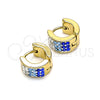 Stainless Steel Huggie Hoop, with Sapphire Blue and White Crystal, Polished, Golden Finish, 02.230.0048.9.10
