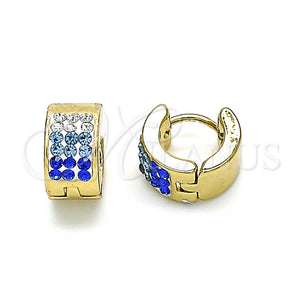 Stainless Steel Hoop Earrings — Huggie Hoop with Sapphire Blue and White Crystal — main product view — SKU 141305 | Acero Inoxidable aretes de aro — Huggie Hoop with Sapphire Blue and cristal blanco — SKU 141305