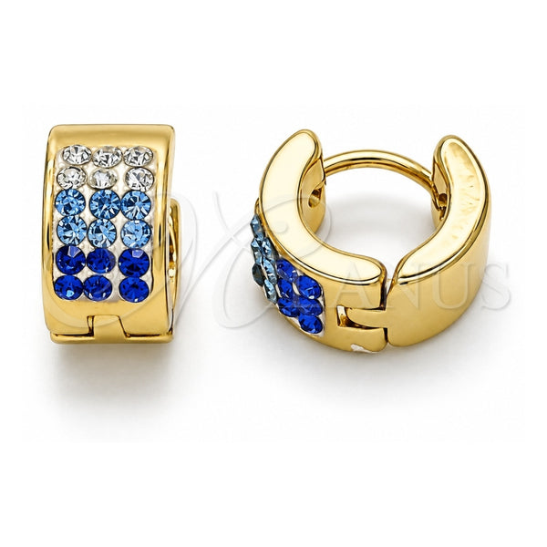Stainless Steel Huggie Hoop, with Sapphire Blue and White Crystal, Polished, Golden Finish, 02.230.0048.9.10