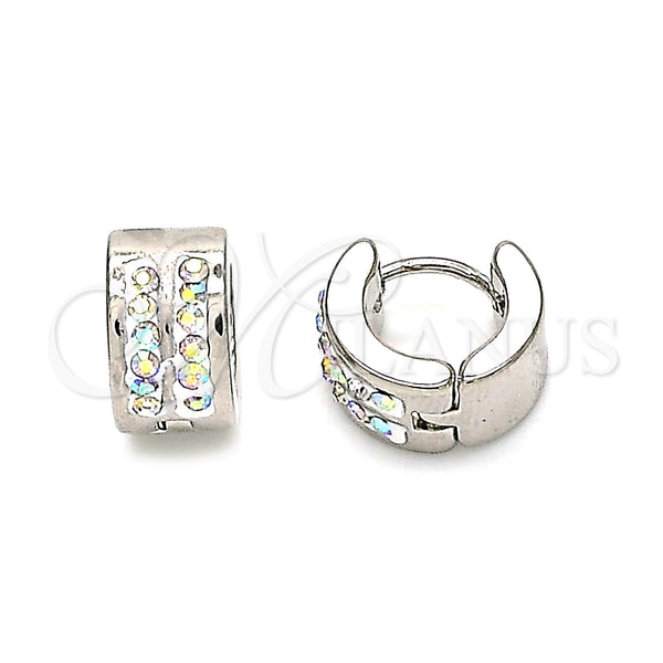 Stainless Steel Hoop Earrings — Huggie Hoop with Aurore Boreale Crystal Polished 02. — main product view — SKU 141306 | Acero Inoxidable aretes de aro — Huggie Hoop with Aurore Boreale cristal pulido 02. — SKU 141306