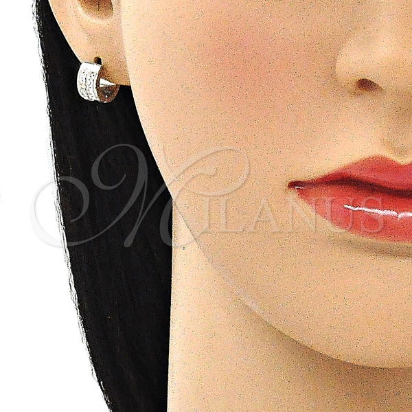 Stainless Steel Hoop Earrings — Huggie Hoop with White Crystal Polished 02. — alternate product view — SKU 141307 | Acero Inoxidable aretes de aro — Huggie Hoop with cristal blanco pulido 02. — SKU 141307