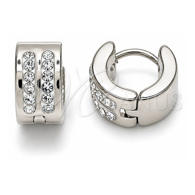Stainless Steel Huggie Hoop, with White Crystal, Polished, Steel Finish, 02.230.0050.1.10