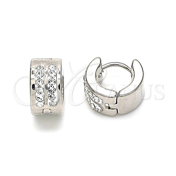 Stainless Steel Hoop Earrings — Huggie Hoop with White Crystal Polished 02. — main product view — SKU 141307 | Acero Inoxidable aretes de aro — Huggie Hoop with cristal blanco pulido 02. — SKU 141307