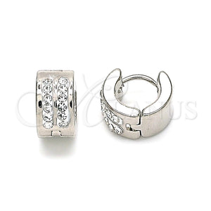 Stainless Steel Hoop Earrings — Huggie Hoop with White Crystal Polished 02. — main product view — SKU 141307 | Acero Inoxidable aretes de aro — Huggie Hoop with cristal blanco pulido 02. — SKU 141307