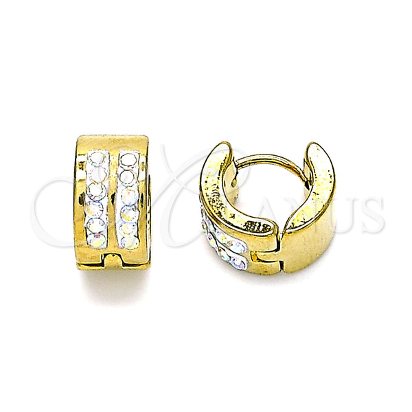 Stainless Steel Hoop Earrings — Huggie Hoop with Aurore Boreale Crystal Polished 02. — main product view — SKU 141308 | Acero Inoxidable aretes de aro — Huggie Hoop with Aurore Boreale cristal pulido 02. — SKU 141308