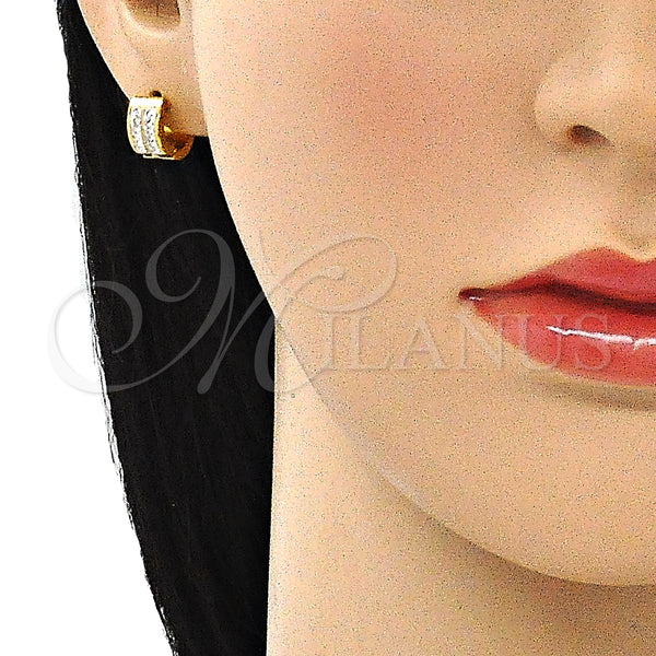 Stainless Steel Hoop Earrings — Huggie Hoop with White Crystal Polished 02. — alternate product view — SKU 141309 | Acero Inoxidable aretes de aro — Huggie Hoop with cristal blanco pulido 02. — SKU 141309