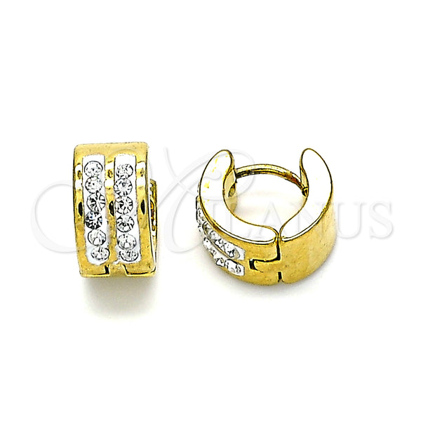 Stainless Steel Hoop Earrings — Huggie Hoop with White Crystal Polished 02. — main product view — SKU 141309 | Acero Inoxidable aretes de aro — Huggie Hoop with cristal blanco pulido 02. — SKU 141309