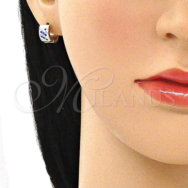 Stainless Steel Hoop Earrings — Huggie Hoop with Sapphire Blue and White Crystal — alternate product view — SKU 141310 | Acero Inoxidable aretes de aro — Huggie Hoop with Sapphire Blue and cristal blanco — SKU 141310