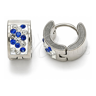 Stainless Steel Huggie Hoop, with Sapphire Blue and White Crystal, Polished, Steel Finish, 02.230.0051.10