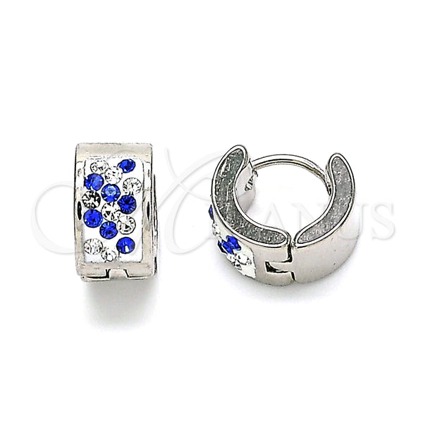 Stainless Steel Hoop Earrings — Huggie Hoop with Sapphire Blue and White Crystal — main product view — SKU 141310 | Acero Inoxidable aretes de aro — Huggie Hoop with Sapphire Blue and cristal blanco — SKU 141310