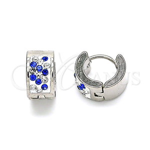 Stainless Steel Hoop Earrings — Huggie Hoop with Sapphire Blue and White Crystal — main product view — SKU 141310 | Acero Inoxidable aretes de aro — Huggie Hoop with Sapphire Blue and cristal blanco — SKU 141310
