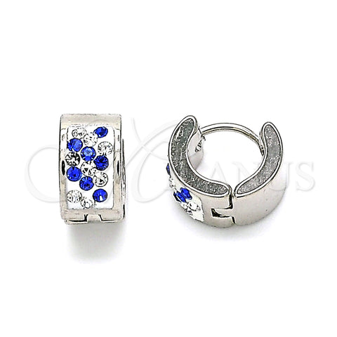Stainless Steel Huggie Hoop, with Sapphire Blue and White Crystal, Polished, Steel Finish, 02.230.0051.10