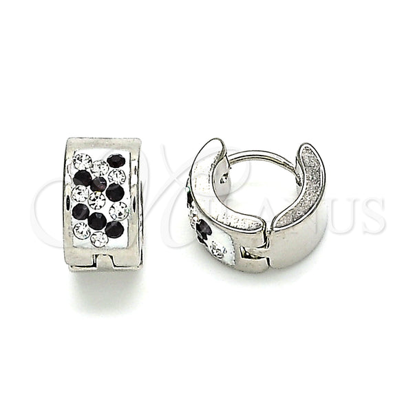 Stainless Steel Hoop Earrings — Huggie Hoop with Amethyst and White Crystal Polished — main product view — SKU 141311 | Acero Inoxidable aretes de aro — Huggie Hoop with Amethyst and cristal blanco pulido — SKU 141311