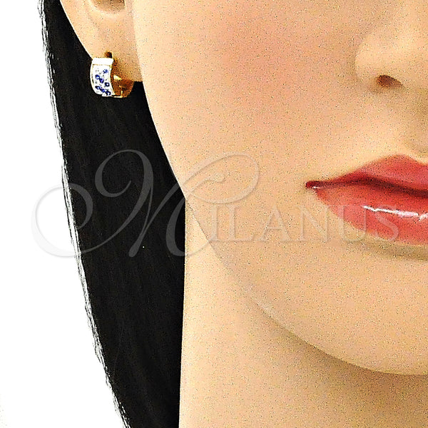 Stainless Steel Hoop Earrings — Huggie Hoop with Sapphire Blue and White Crystal — alternate product view — SKU 141313 | Acero Inoxidable aretes de aro — Huggie Hoop with Sapphire Blue and cristal blanco — SKU 141313