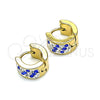 Stainless Steel Huggie Hoop, with Sapphire Blue and White Crystal, Polished, Golden Finish, 02.230.0051.3.10