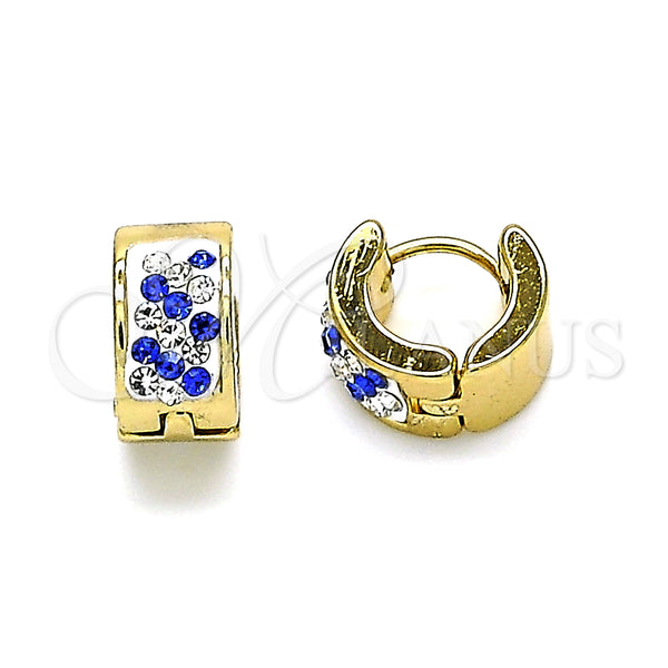 Stainless Steel Hoop Earrings — Huggie Hoop with Sapphire Blue and White Crystal — main product view — SKU 141313 | Acero Inoxidable aretes de aro — Huggie Hoop with Sapphire Blue and cristal blanco — SKU 141313