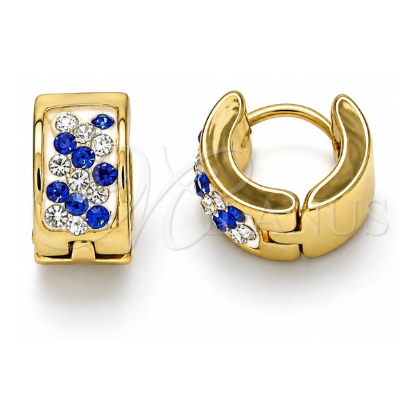 Stainless Steel Huggie Hoop, with Sapphire Blue and White Crystal, Polished, Golden Finish, 02.230.0051.3.10