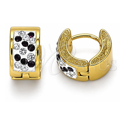 Stainless Steel Huggie Hoop, with Amethyst and White Crystal, Polished, Golden Finish, 02.230.0051.4.10