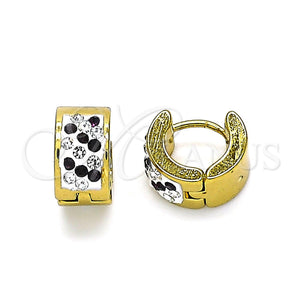 Stainless Steel Hoop Earrings — Huggie Hoop with Amethyst and White Crystal Polished — main product view — SKU 141314 | Acero Inoxidable aretes de aro — Huggie Hoop with Amethyst and cristal blanco pulido — SKU 141314