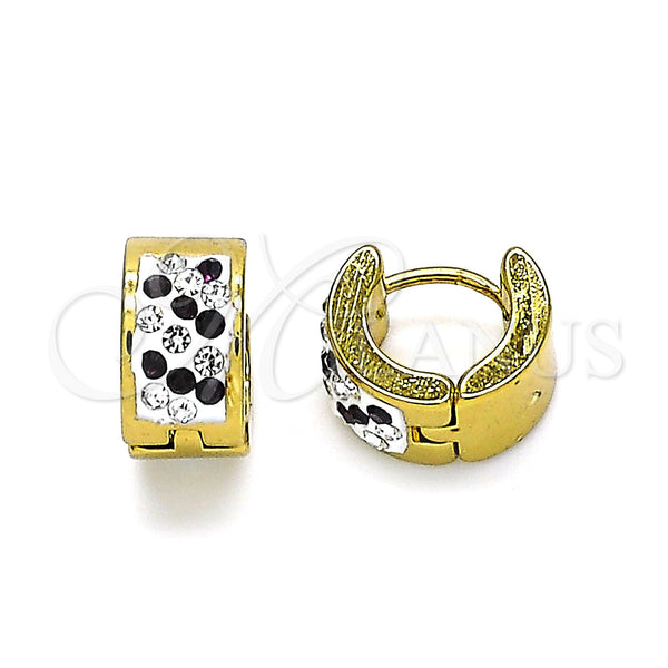 Stainless Steel Hoop Earrings — Huggie Hoop with Amethyst and White Crystal Polished — main product view — SKU 141314 | Acero Inoxidable aretes de aro — Huggie Hoop with Amethyst and cristal blanco pulido — SKU 141314