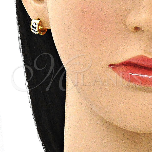 Stainless Steel Hoop Earrings — Huggie Hoop with Black and White Crystal Polished — alternate product view — SKU 141315 | Acero Inoxidable aretes de aro — Huggie Hoop with negro and cristal blanco pulido — SKU 141315