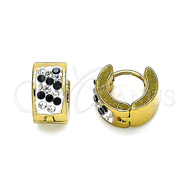 Stainless Steel Hoop Earrings — Huggie Hoop with Black and White Crystal Polished — main product view — SKU 141315 | Acero Inoxidable aretes de aro — Huggie Hoop with negro and cristal blanco pulido — SKU 141315