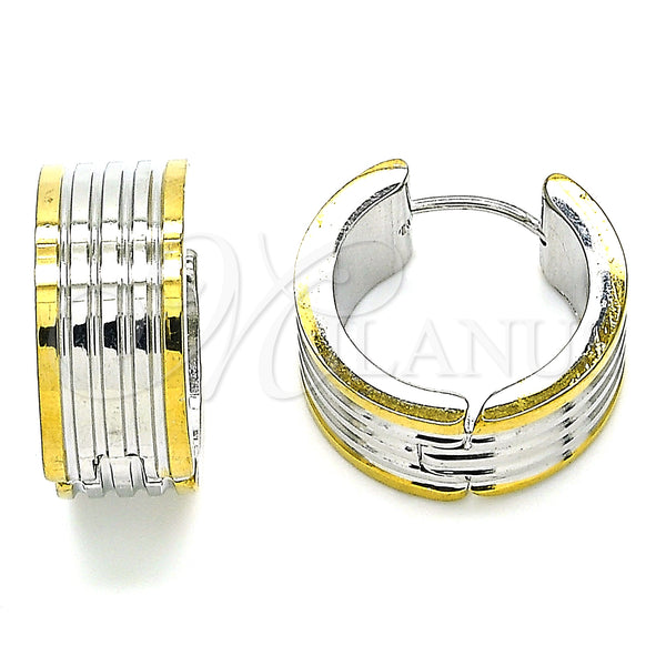 Stainless Steel Hoop Earrings — Huggie Hoop Polished Two Tone 02. — main product view — SKU 141323 | Acero Inoxidable aretes de aro — Huggie Hoop pulido Two Tone 02. — SKU 141323
