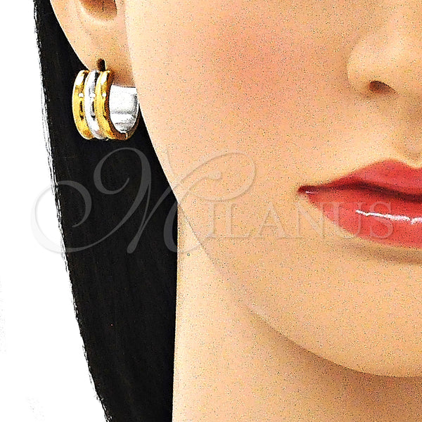 Stainless Steel Hoop Earrings — Huggie Hoop Polished Two Tone 02. — alternate product view — SKU 141324 | Acero Inoxidable aretes de aro — Huggie Hoop pulido Two Tone 02. — SKU 141324