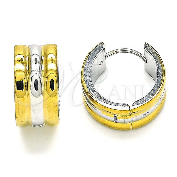 Stainless Steel Hoop Earrings — Huggie Hoop Polished Two Tone 02. — main product view — SKU 141324 | Acero Inoxidable aretes de aro — Huggie Hoop pulido Two Tone 02. — SKU 141324