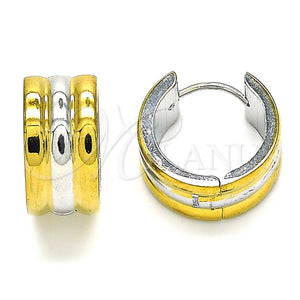 Stainless Steel Hoop Earrings — Huggie Hoop Polished Two Tone 02. — main product view — SKU 141324 | Acero Inoxidable aretes de aro — Huggie Hoop pulido Two Tone 02. — SKU 141324