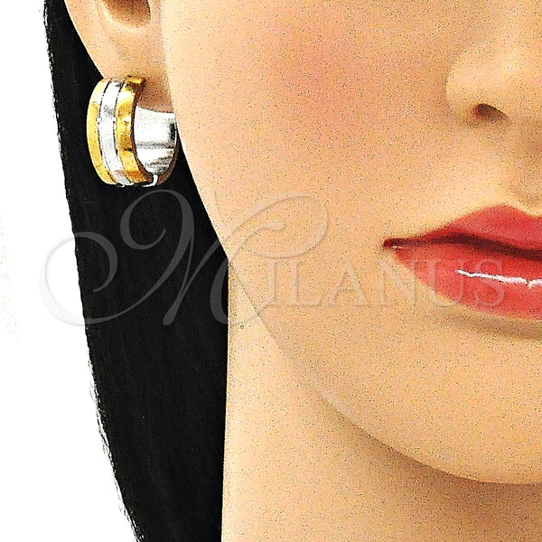 Stainless Steel Hoop Earrings — Huggie Hoop Polished Two Tone 02. — alternate product view — SKU 141325 | Acero Inoxidable aretes de aro — Huggie Hoop pulido Two Tone 02. — SKU 141325