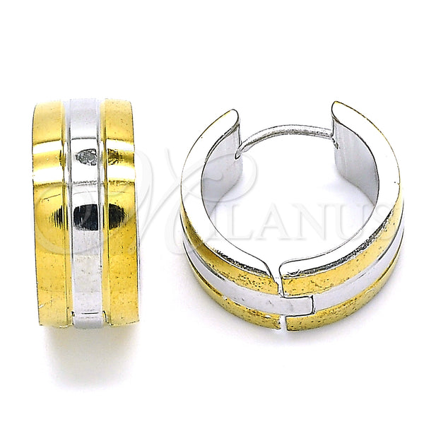 Stainless Steel Hoop Earrings — Huggie Hoop Polished Two Tone 02. — main product view — SKU 141325 | Acero Inoxidable aretes de aro — Huggie Hoop pulido Two Tone 02. — SKU 141325