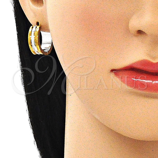 Stainless Steel Hoop Earrings — Huggie Hoop Polished Two Tone 02. — alternate product view — SKU 141326 | Acero Inoxidable aretes de aro — Huggie Hoop pulido Two Tone 02. — SKU 141326