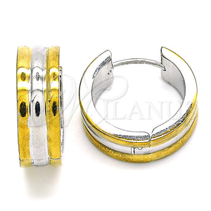 Stainless Steel Hoop Earrings — Huggie Hoop Polished Two Tone 02. — main product view — SKU 141326 | Acero Inoxidable aretes de aro — Huggie Hoop pulido Two Tone 02. — SKU 141326