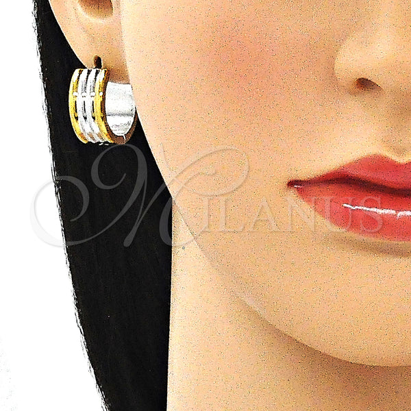 Stainless Steel Hoop Earrings — Huggie Hoop Polished Two Tone 02. — alternate product view — SKU 141327 | Acero Inoxidable aretes de aro — Huggie Hoop pulido Two Tone 02. — SKU 141327