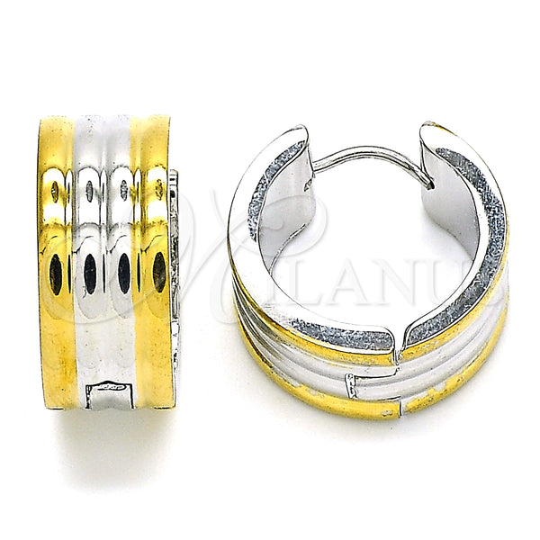 Stainless Steel Hoop Earrings — Huggie Hoop Polished Two Tone 02. — main product view — SKU 141327 | Acero Inoxidable aretes de aro — Huggie Hoop pulido Two Tone 02. — SKU 141327