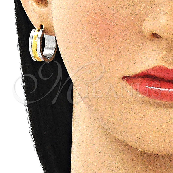 Stainless Steel Hoop Earrings — Huggie Hoop Polished Two Tone 02. — alternate product view — SKU 141334 | Acero Inoxidable aretes de aro — Huggie Hoop pulido Two Tone 02. — SKU 141334