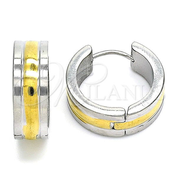 Stainless Steel Hoop Earrings — Huggie Hoop Polished Two Tone 02. — main product view — SKU 141334 | Acero Inoxidable aretes de aro — Huggie Hoop pulido Two Tone 02. — SKU 141334