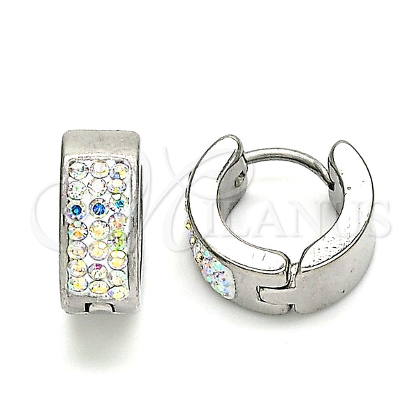 Stainless Steel Hoop Earrings — Huggie Hoop with Aurore Boreale Crystal Polished 02. — main product view — SKU 141351 | Acero Inoxidable aretes de aro — Huggie Hoop with Aurore Boreale cristal pulido 02. — SKU 141351
