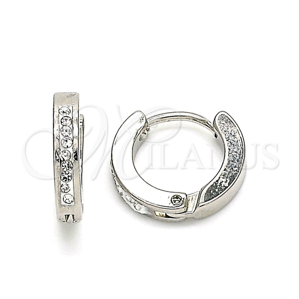 Stainless Steel Hoop Earrings — Huggie Hoop with White Crystal Polished 02. — main product view — SKU 141355 | Acero Inoxidable aretes de aro — Huggie Hoop with cristal blanco pulido 02. — SKU 141355