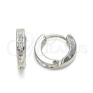 Stainless Steel Hoop Earrings — Huggie Hoop with White Crystal Polished 02. — main product view — SKU 141355 | Acero Inoxidable aretes de aro — Huggie Hoop with cristal blanco pulido 02. — SKU 141355