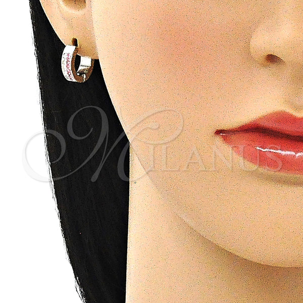 Stainless Steel Hoop Earrings — Huggie Hoop with Pink and White Crystal Polished — alternate product view — SKU 141359 | Acero Inoxidable aretes de aro — Huggie Hoop with Pink and cristal blanco pulido — SKU 141359