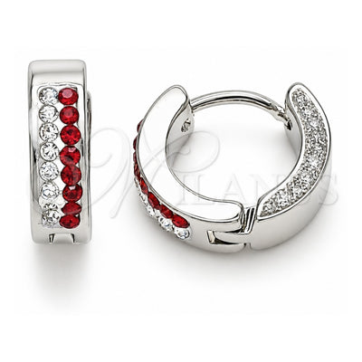 Stainless Steel Huggie Hoop, with Garnet and White Crystal, Polished, Steel Finish, 02.230.0072.1.12